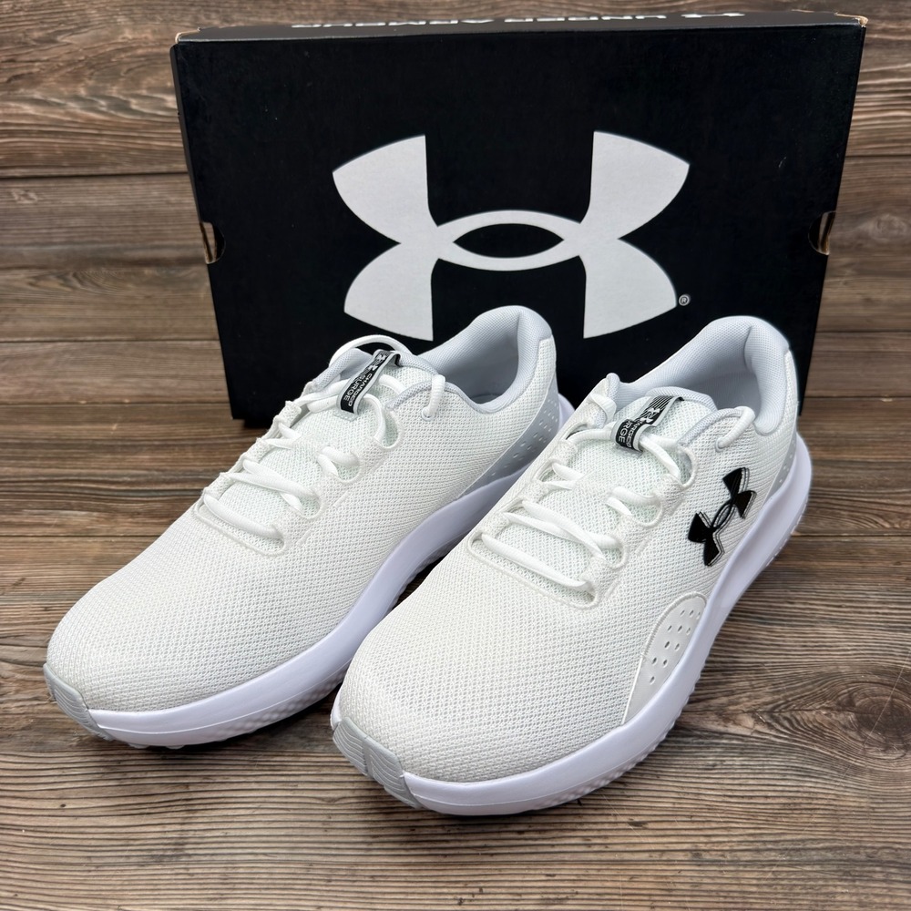 Under Armour Mens 13 Charged Surge 4 Running Shoes White Grey 3027000-100 NEW